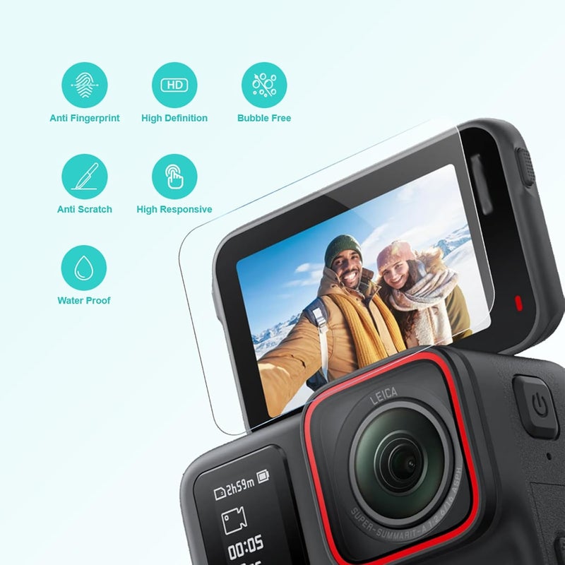 iDaPro [2+2+2عبوة] واقي شاشة لـ Insta360 Ace Pro 2 + واقي عدسة لـ AcePro 2 عدسة (ليس عدسة عريضة للغاية) + PET (ليس زجاج) لـ Insta 360 Ace Pro2 شاشة أمامية، مجموعة حماية زجاج مقسى 9H في علبة تخزين قابلة لإعادة الاستخدام. - Image 4